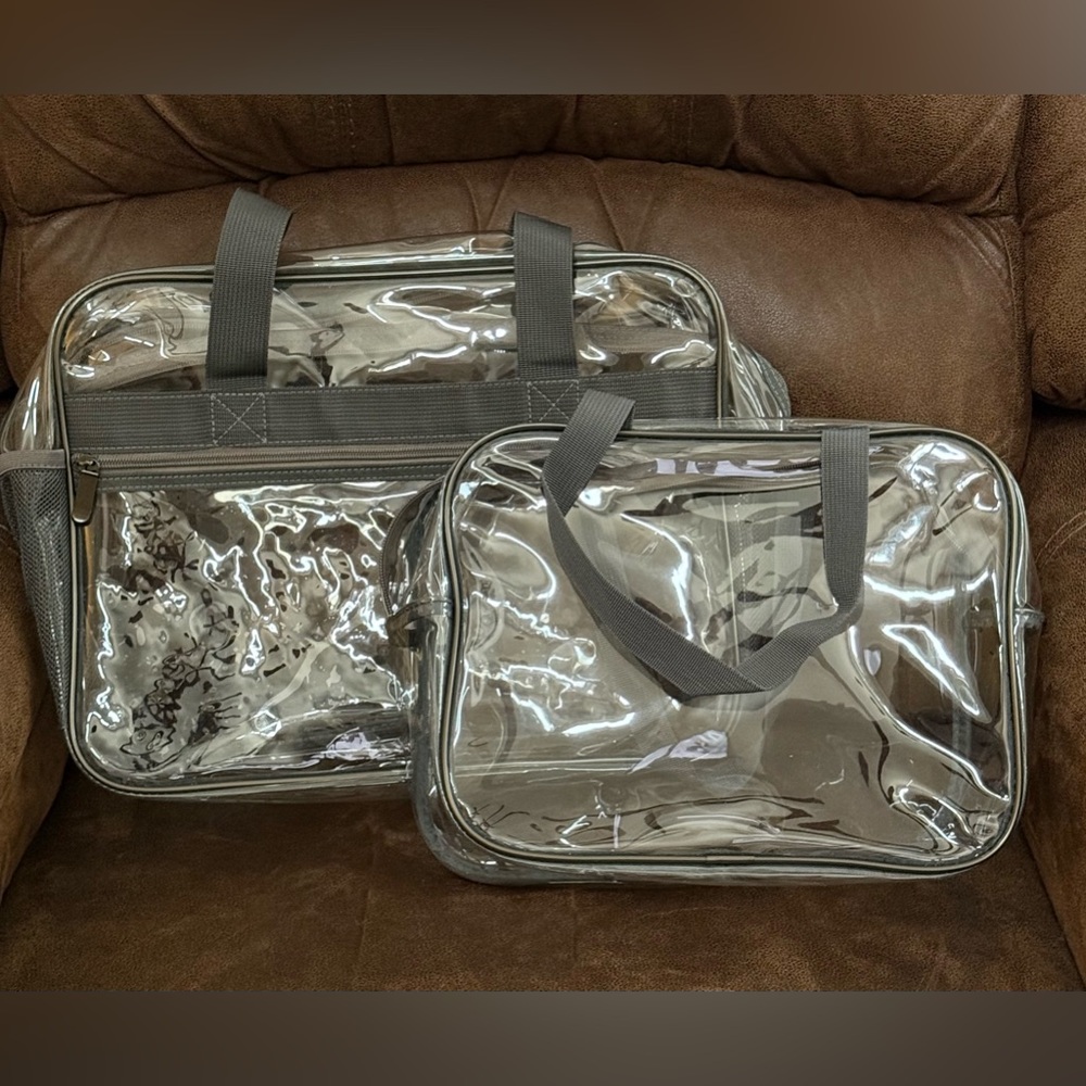 Clear Tote Bag Set with Gray Handles